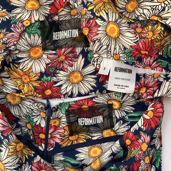 Reformation Ace Two Piece Top Skirt 2 XS Floral Midi Cropped Daisy Retro Groovy - Picture 6 of 8